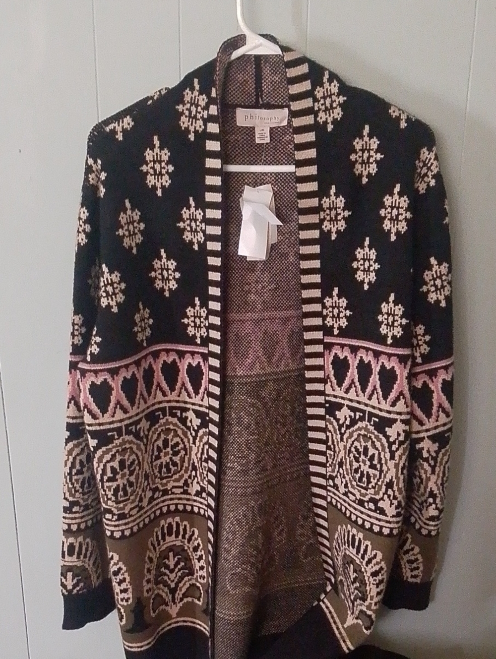 Philosophy Patterned Cardigan in Black & Pink Size Large NWT